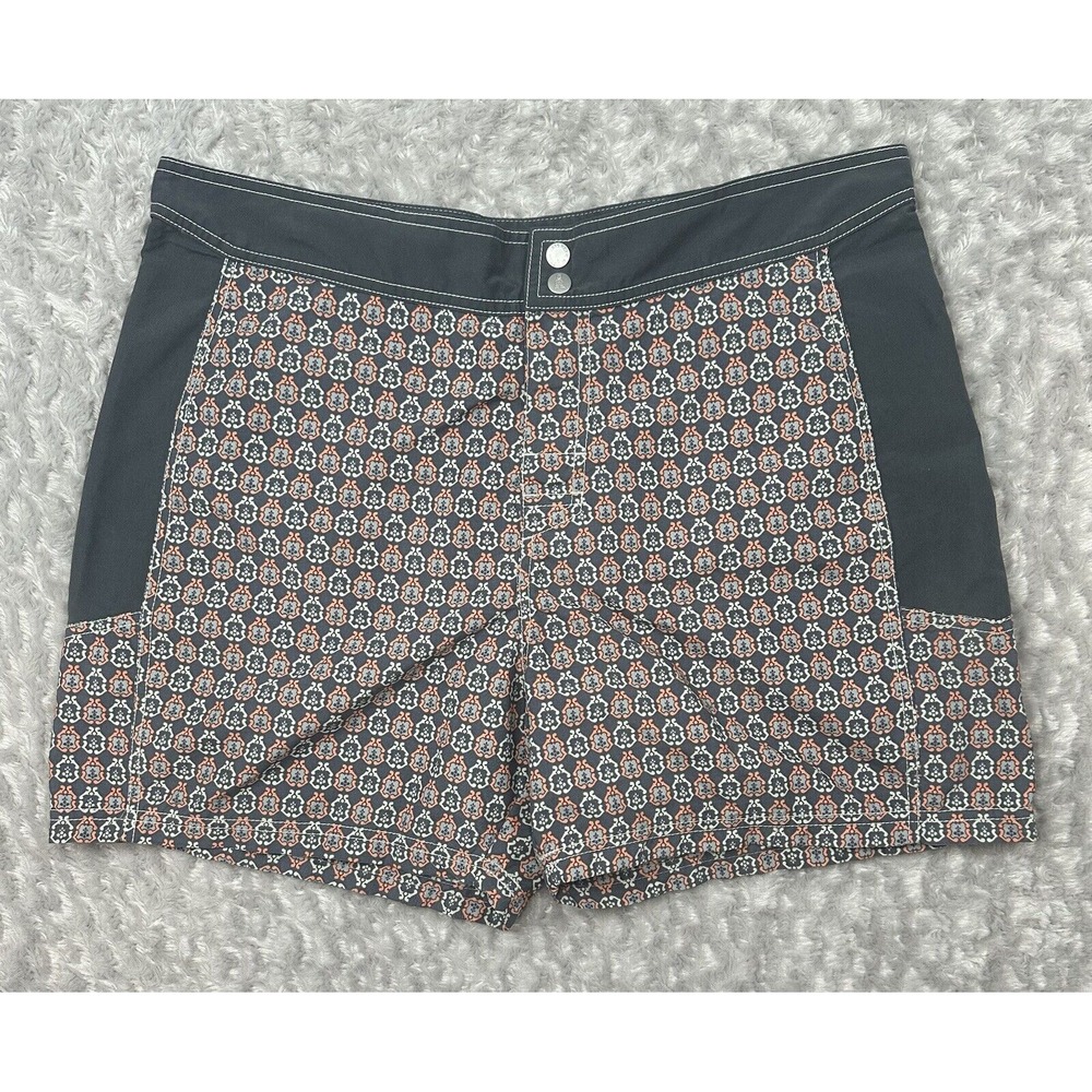 Reyn Spooner Shorts Mens 36 Gray Pink Geometric Print Swimming trunks Hawaiian